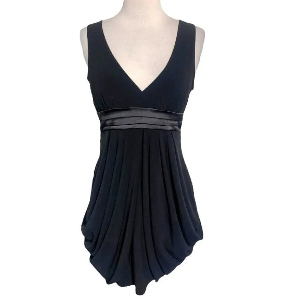 Vintage Y2K Taboo M black dress ruched sides V-neck empire waist padded cups